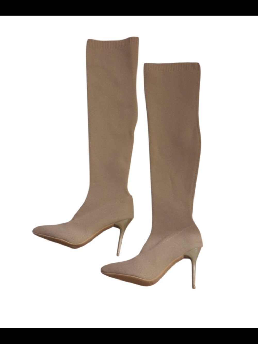Taupe Stretch Knit Over-the-Knee Pointed Stiletto Boots